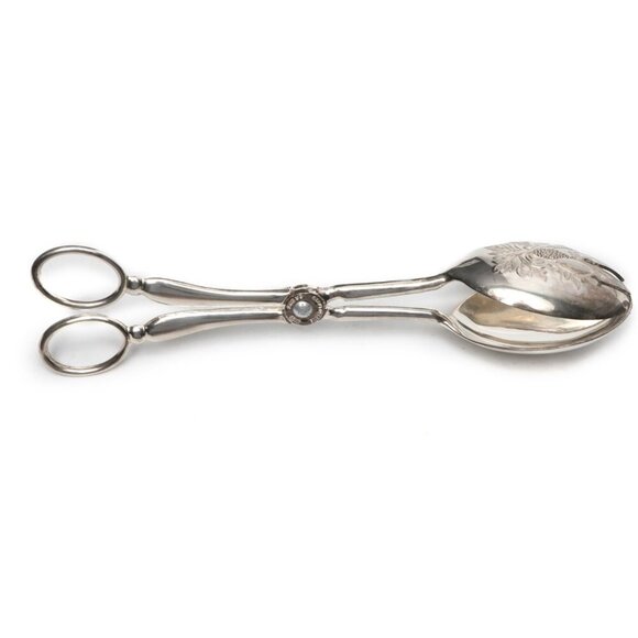 Vintage Silver Plate Salad Tongs Dinner Party Italy EP Zinc Retro Serve Ware MCM - Picture 2 of 12